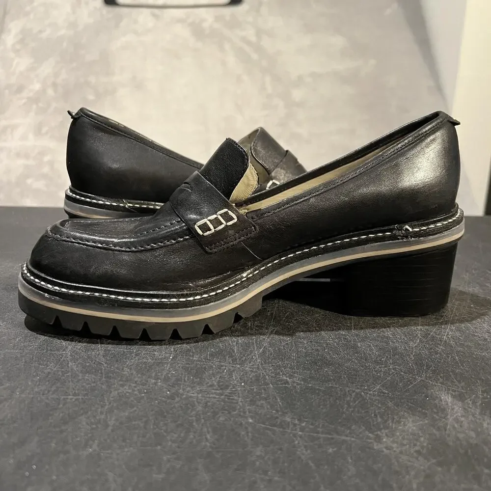 Bernardo Selma Shoes Womens 8.5 Black Leather Lug Sole Block Heel Loafers Penny - Picture 9 of 12